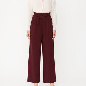 Express Burgundy Wide Leg Pants 16R High Rise Belted Officewear Minimalist